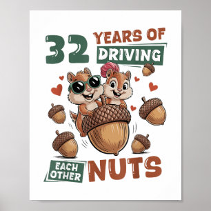 32nd Wedding Anniversary 32 Years Couple Matching  Poster