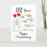 32nd Wedding Anniversary Card with heart balloons