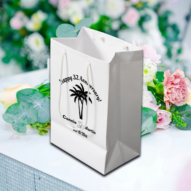 32th Wedding Anniversary Palm Trees Medium Gift Bag (Creator Uploaded)