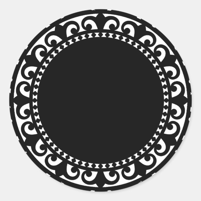 3332__doily-shape-1 BLACK WHITE CIRCLE SHAPES DOIL Classic Round Sticker (Front)