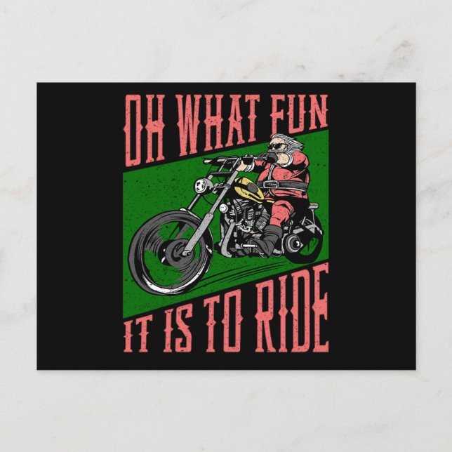 33.Biker Oh What Fun It Is To Ride Christmas Invitation Postcard (Front)