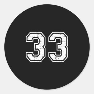 33 number thirty-three team sports grunge varsity classic round sticker