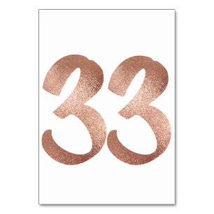 33 Table Number White Metallic Pink Rose Gold Table Number