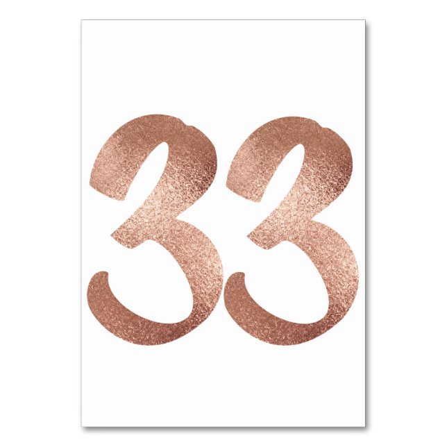 33 Table  Number White Metallic Pink Rose Gold Table Number (Back)