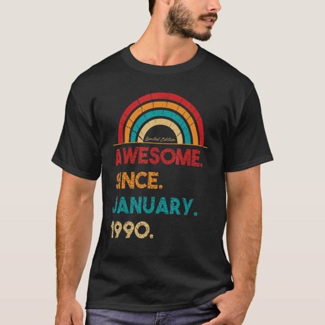 33 Year Old Awesome Since January 1990  33rd Birth T-Shirt (Front)