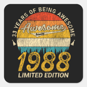 33 Year Old Bday 1988 Awesome Since 33rd Birthday Square Sticker