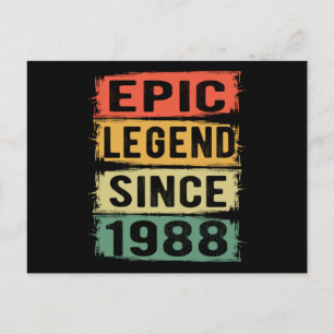 33 Years Old Bday 1988 Epic Legend 33rd Birthday Postcard