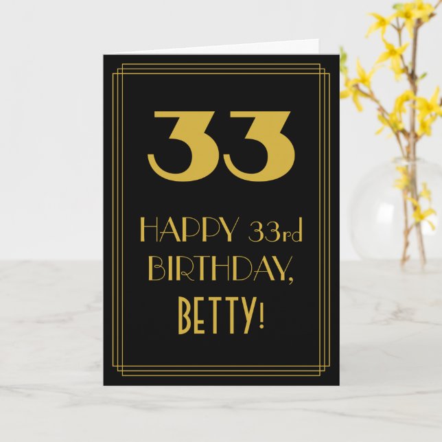 33rd Birthday ~ Art Deco Inspired Look "33" & Name Card (Yellow Flower)