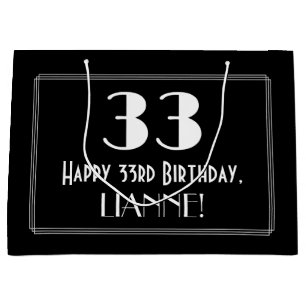 33rd Birthday: Art Deco Inspired Style "33", Name Large Gift Bag