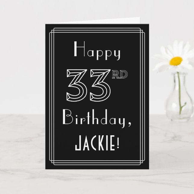 33rd Birthday: Art Deco Style # 33 & Custom Name Card (Small Plant)
