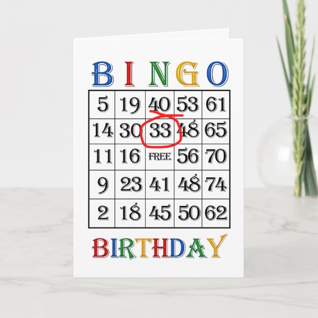 33rd Birthday Bingo card (Front)