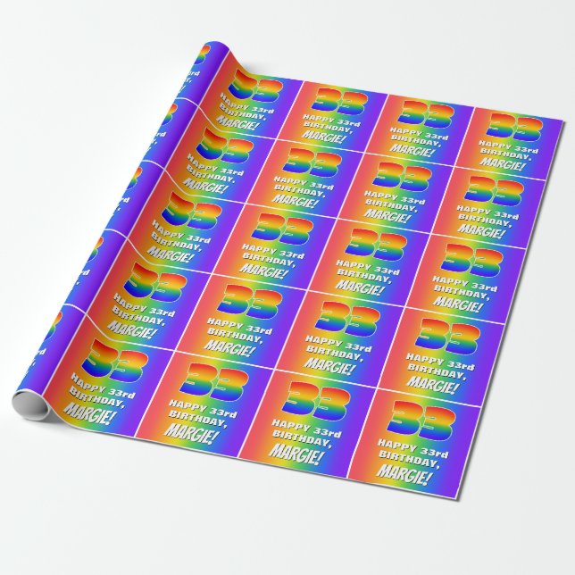 33rd Birthday: Colourful, Fun Rainbow Pattern # 33 Wrapping Paper (Unrolled)
