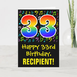 33rd Birthday: Colourful Music Symbols + Rainbow 3 Card