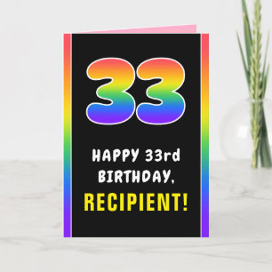 33rd Birthday: Colourful Rainbow # 33, Custom Name Card