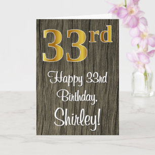 33rd Birthday: Elegant Faux Gold Look #, Faux Wood Card