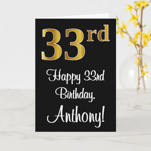33rd Birthday ~ Elegant Luxurious Faux Gold Look # Card (Yellow Flower)