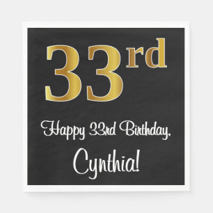 33rd Birthday ~ Elegant Luxurious Faux Gold Look # Napkin