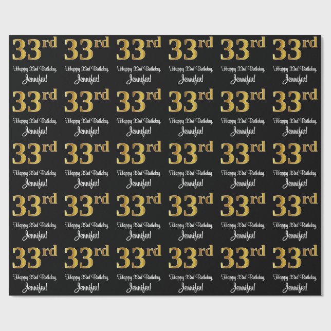 33rd Birthday: Elegant Luxurious Faux Gold Look # Wrapping Paper (Flat)