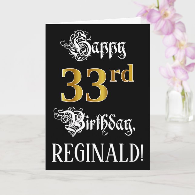 33rd Birthday — Fancy Script; Faux Gold Look; Name Card (Orchid)
