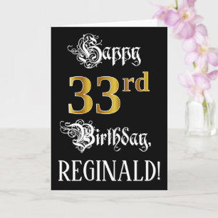 33rd Birthday — Fancy Script; Faux Gold Look; Name Card