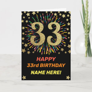 33rd Birthday Fireworks Rainbow Gold Fun Card