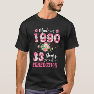 33rd Birthday For Women Floral Made In 1990 T-Shirt