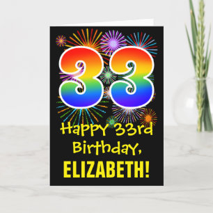 33rd Birthday: Fun Fireworks Pattern + Rainbow 33 Card