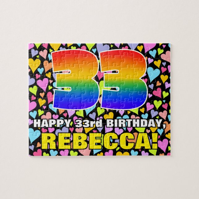 33rd Birthday — Fun, Loving Heart Shapes + “33” Jigsaw Puzzle (Horizontal)