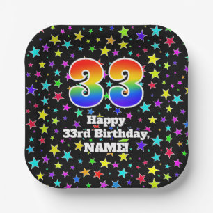 33rd Birthday: Fun Stars Pattern and Rainbow “33 Paper Plate