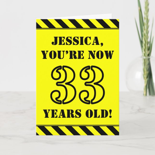 33rd Birthday: Fun Stencil Style Text, Custom Name Card (Front)