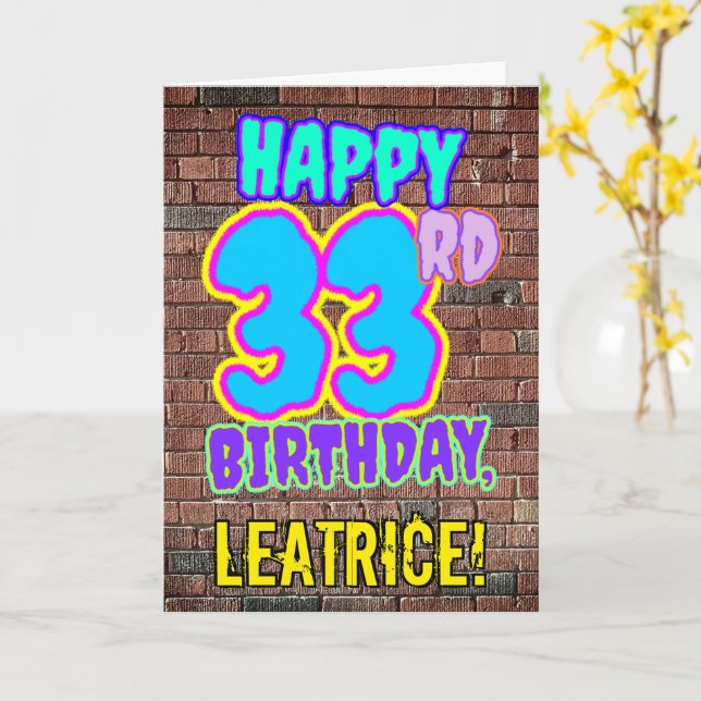 33rd Birthday - Fun, Urban Graffiti Inspired Look Card (Yellow Flower)