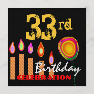 33rd Birthday Gold Candles and Balloon Metallic Invitation