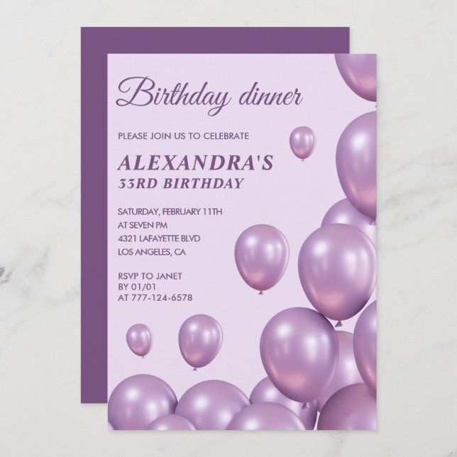 33rd birthday invitation Birthday dinner Purple (Front/Back)