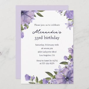 33rd birthday invitation Boho Floral Purple