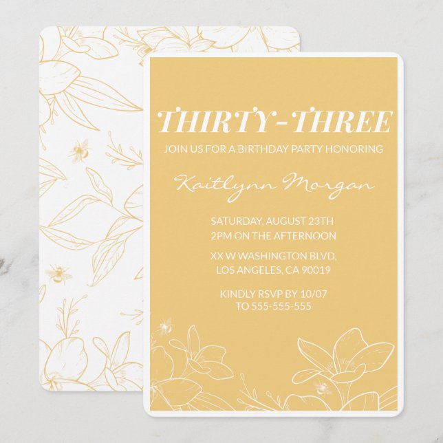 33rd birthday invitation Brunch Modern Yellow (Front/Back)