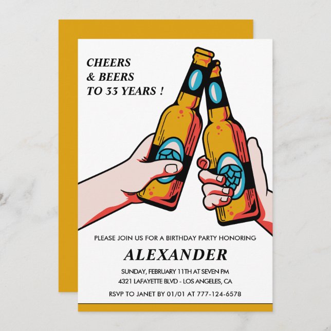 33rd birthday invitation Cheers and Beers Men (Front/Back)