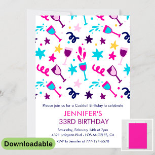 33rd birthday invitation Cocktail Modern Pink