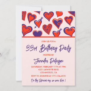 33rd birthday invitation Cute Glam Red Heart 
