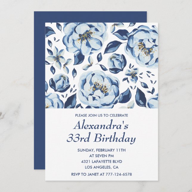 33rd birthday invitation Elegant Floral (Front/Back)