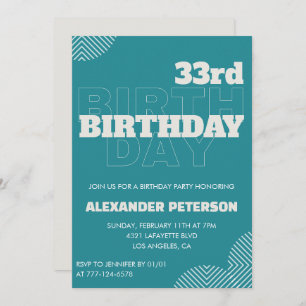 33rd birthday invitation Men Blue Typography
