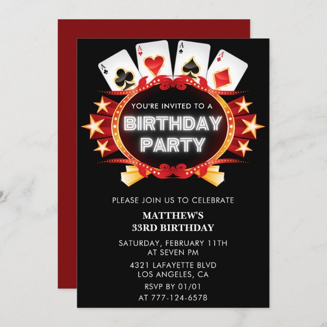 33rd birthday invitation Men Casino Poker (Front/Back)