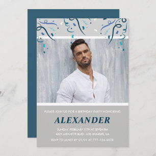 33rd birthday invitation Men Confetti Photo Blue