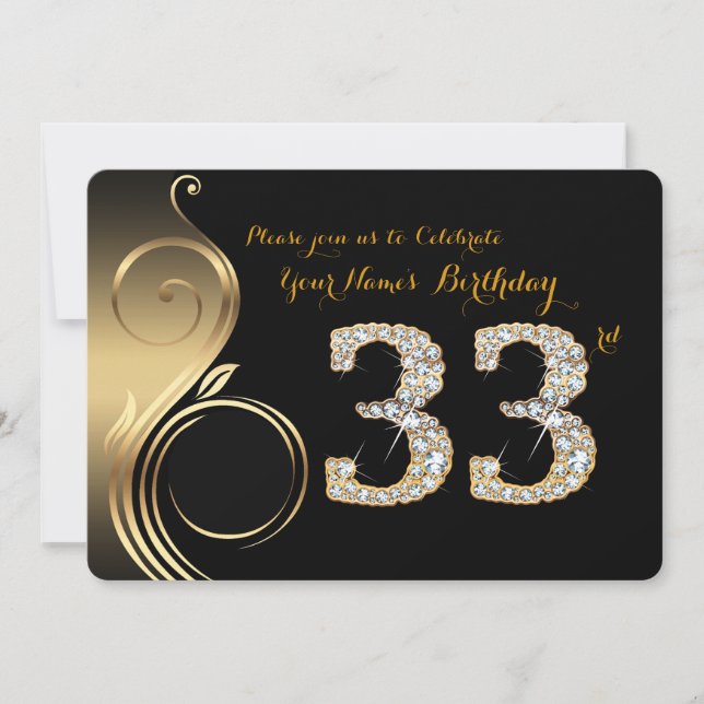 33rd,Birthday Invitation,Number Diamond,Photo Invitation (Front)