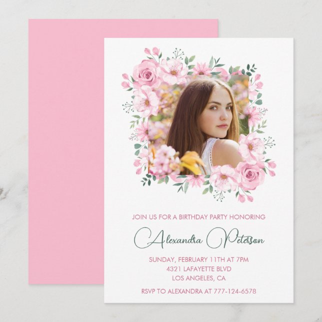 33rd birthday invitation Photo Boho Elegant  (Front/Back)