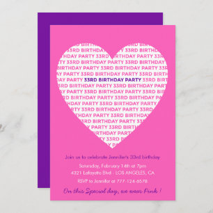 33rd birthday invitation Pink Big heart
