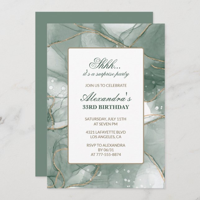 33rd birthday invitation Surprise party Green (Front/Back)