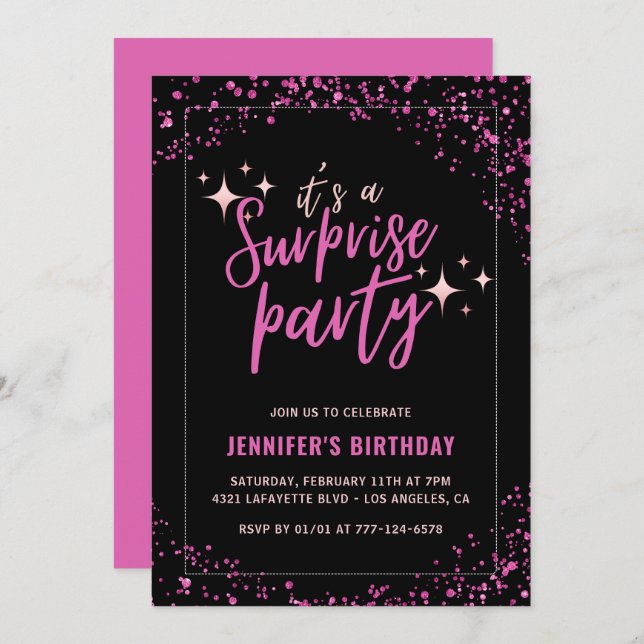 33rd birthday invitation Surprise party Pink (Front/Back)