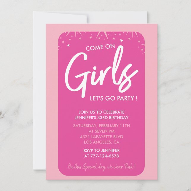 33rd birthday invitations Elegant Girl Hot Pink (Front)