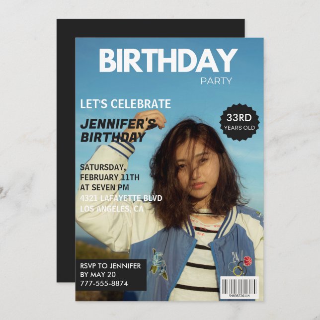 33rd birthday invitations Magazine Cover (Front/Back)