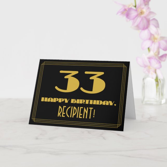 33rd Birthday: Name + Art Deco Inspired Look "33" Card (Orchid)